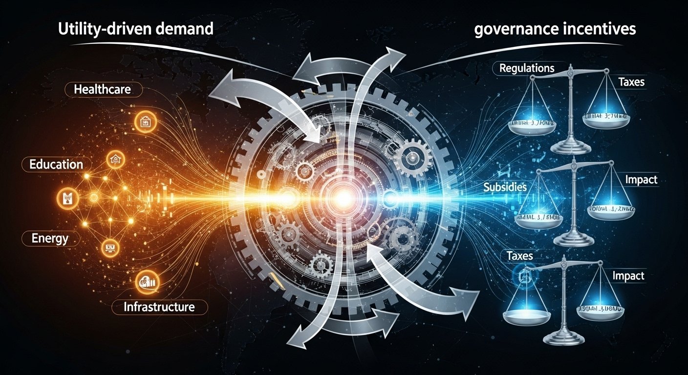 utility-driven demand, and governance incentives